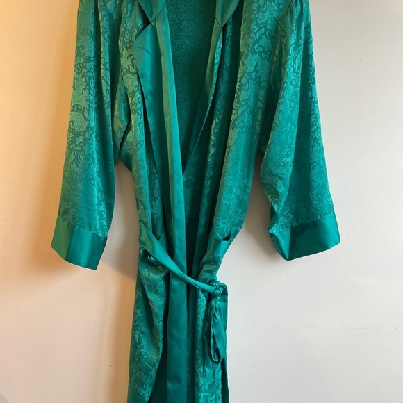 Vintage Victoria's Secret Gold||Emerald Green Long Satin Kimono Robe with Tie S - Picture 11 of 11